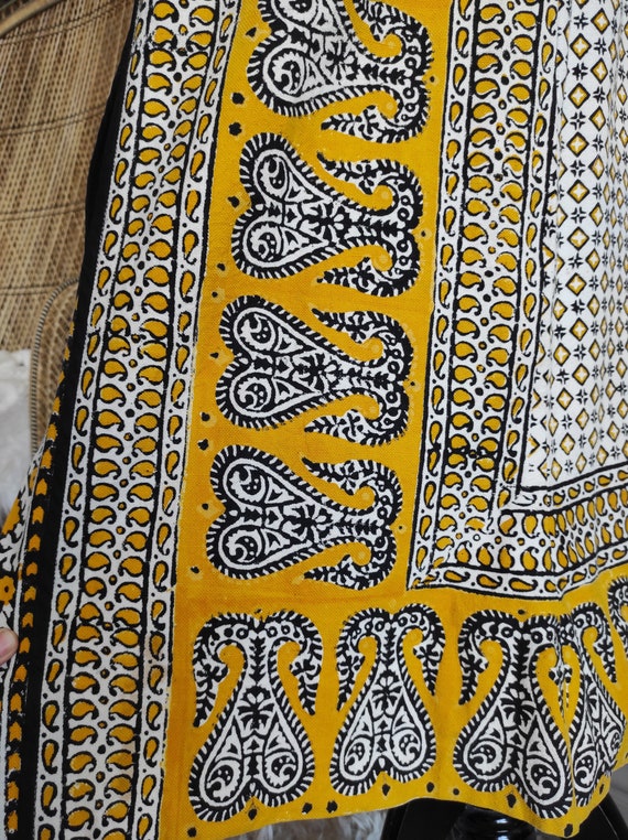 70's India Sundeep tapestry black/mustard yellow … - image 3