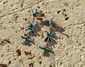 Native American Fine Zuni Sterling silver needlepoint blue turquoise post dangle chandelier earrings 2 quot