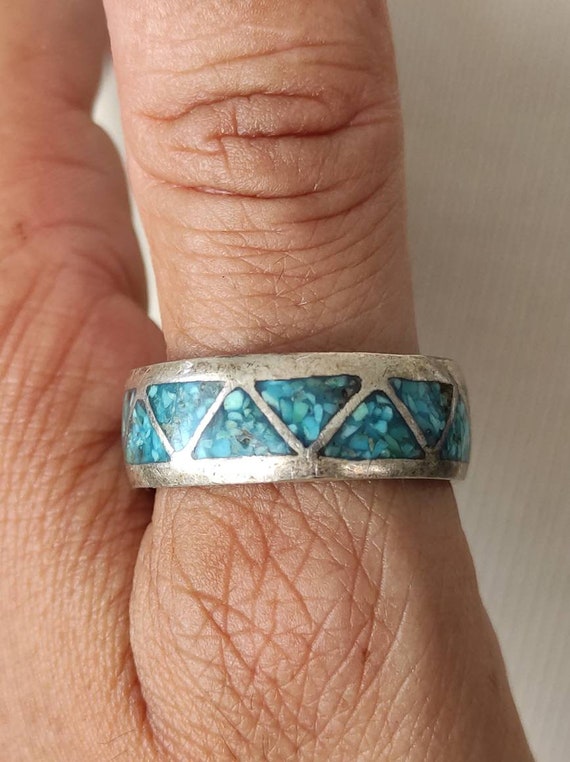 80's Native American Sterling silver green/blue T… - image 2