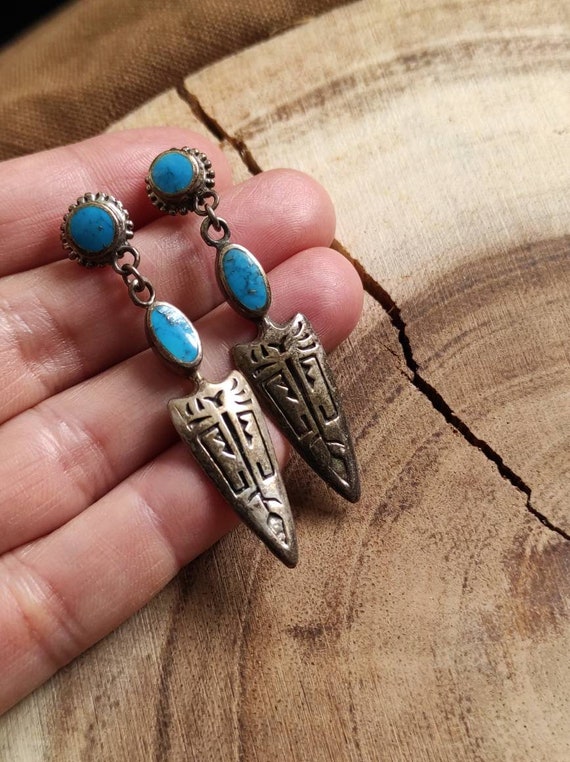 90's Mexico Arrowhead Hopi style sterling silver/… - image 8