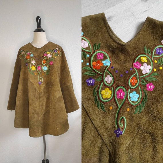 70's Queen of the capes Brownish green/colorful f… - image 1