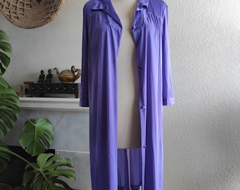 80's/90's New old stock Chic Vanity Fair purple sheer nylon-3/4 sleeve button front nightgown/duster sz S-M//2-4-6
