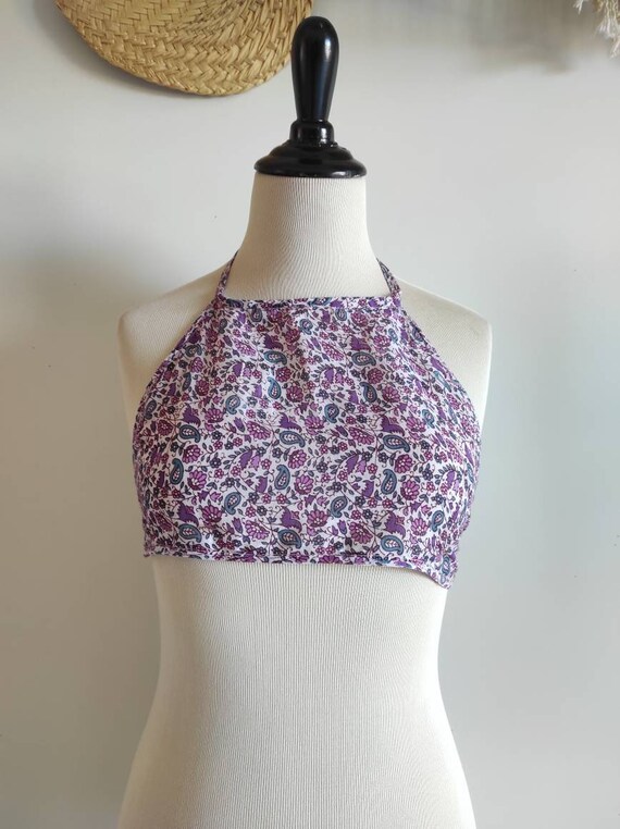 90's India Deadstock sweet floral/paisley purple/… - image 2
