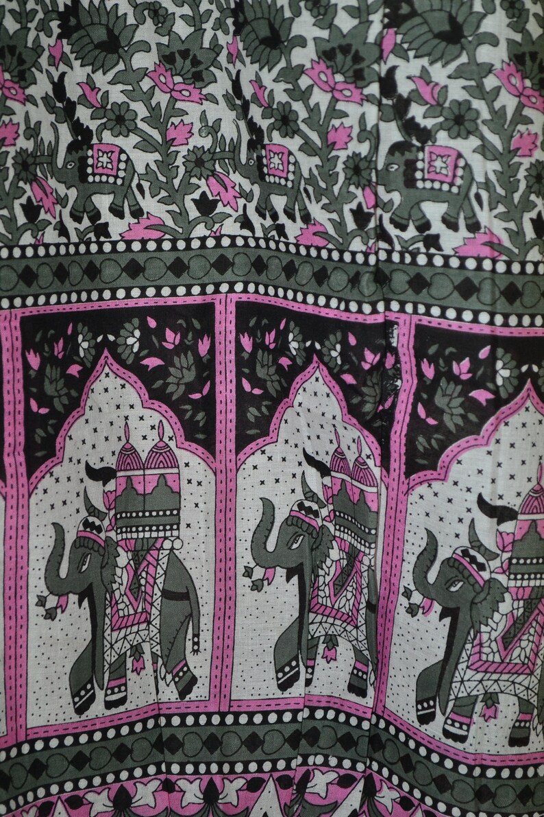 India Boho runway light breeze soft sheer cotton gauze grey pink floral Elephant block print plunging harem pants Jumpsuit dress S//L image 5