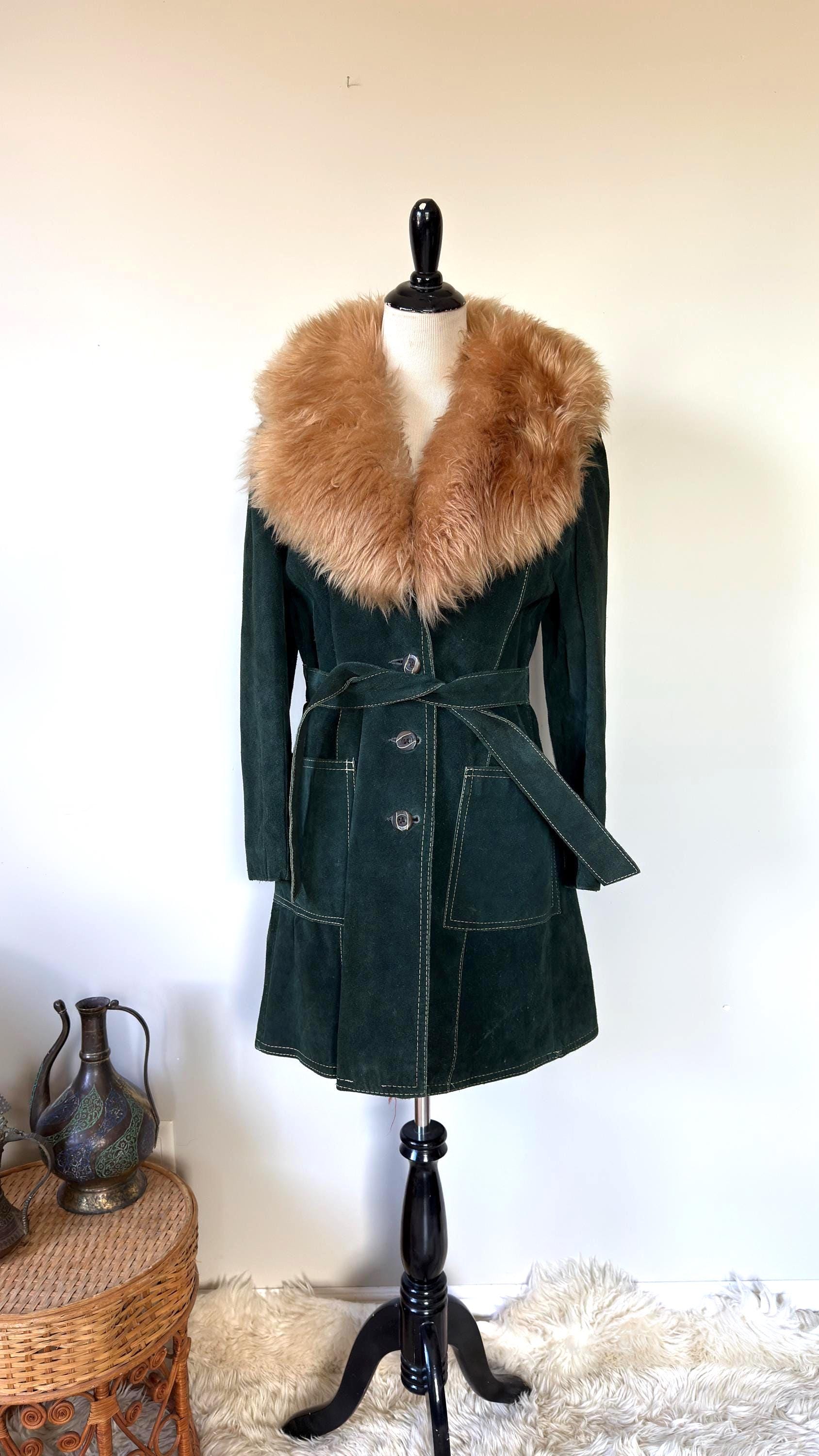 Vintage Green Suede Fur Coat - Etsy