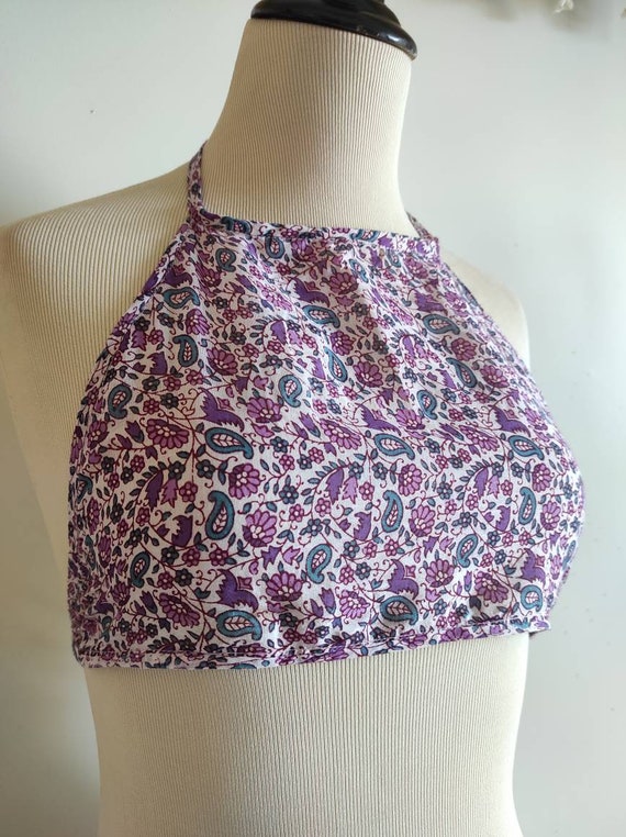 90's India Deadstock sweet floral/paisley purple/… - image 1