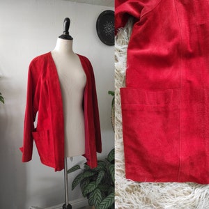 Années 80/90 Avanti Boxy Red Cuir suédé véritable souple/raglan slv. Veste ouverte/blazer Moyenne/Grande 8/10