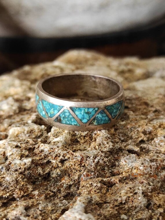 80's Native American Sterling silver green/blue T… - image 1