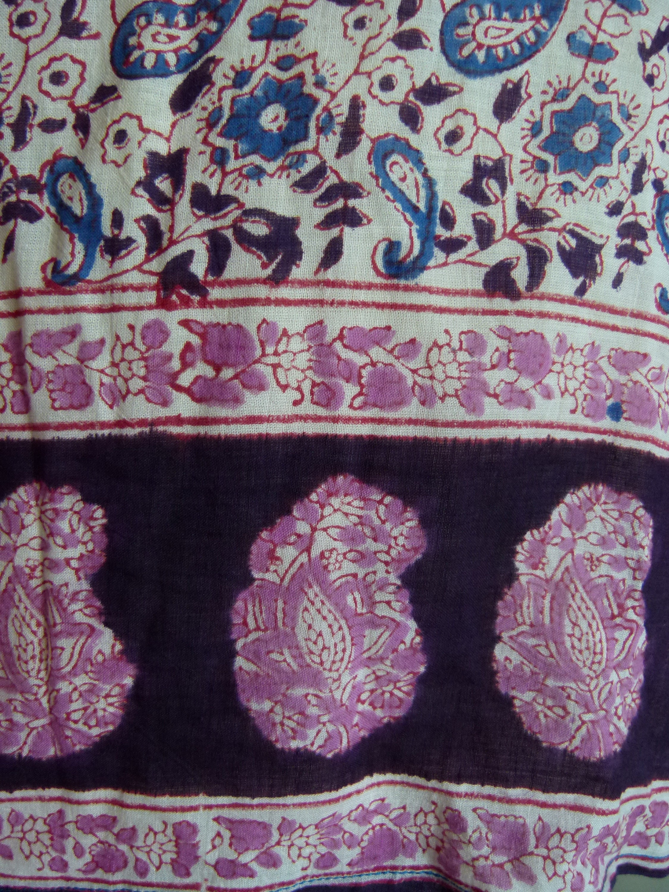 【保障できる】 70's 80's Blue/purple Indigo Floral Boho India Deadstock アート・デザイン・音楽