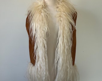 70's Brown suede Vest with Lamb Fur trim size S/M
