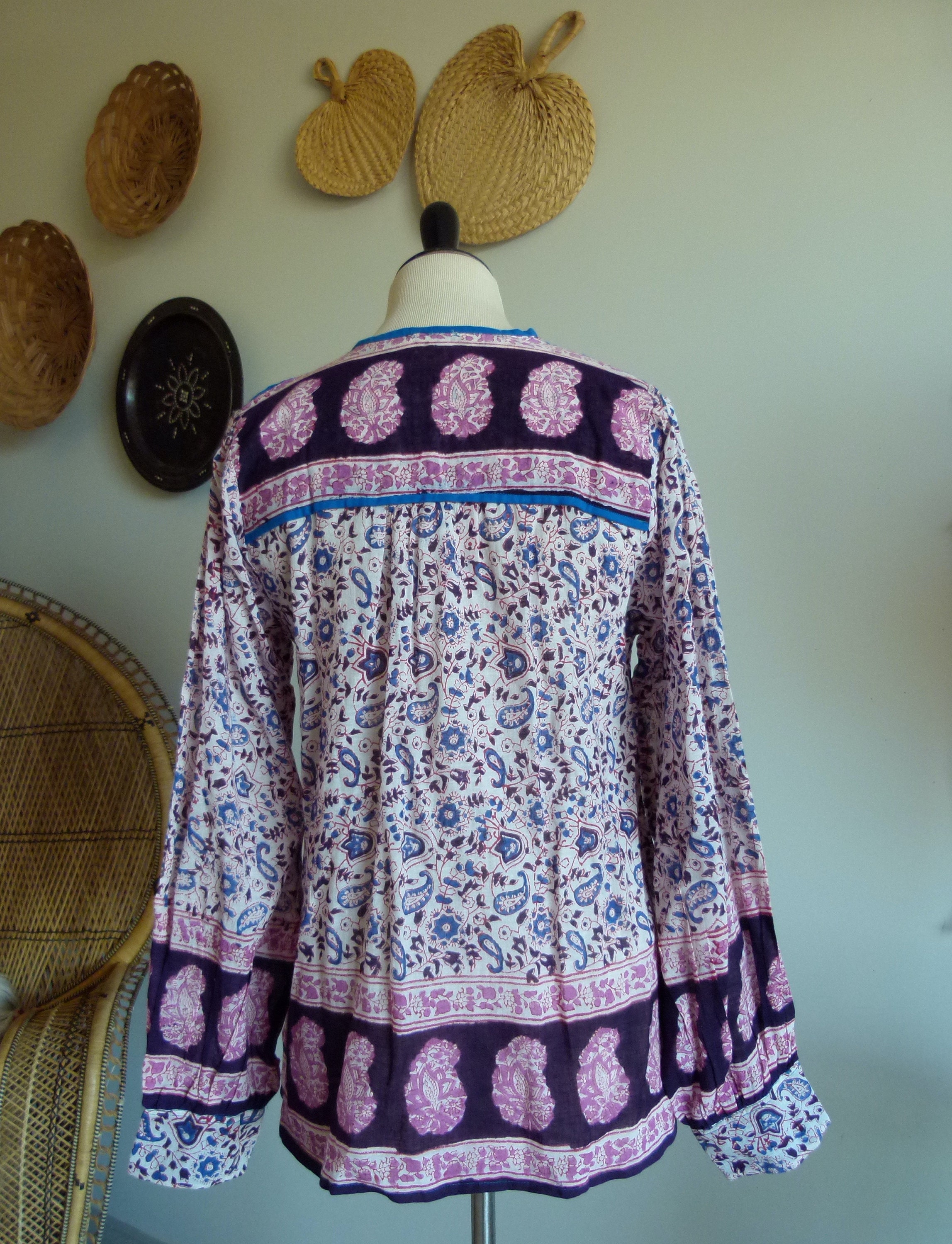 Traditional Indian Textile 廃盤 70's 80's Deadstock India Boho Floral Indigo Blue/purple