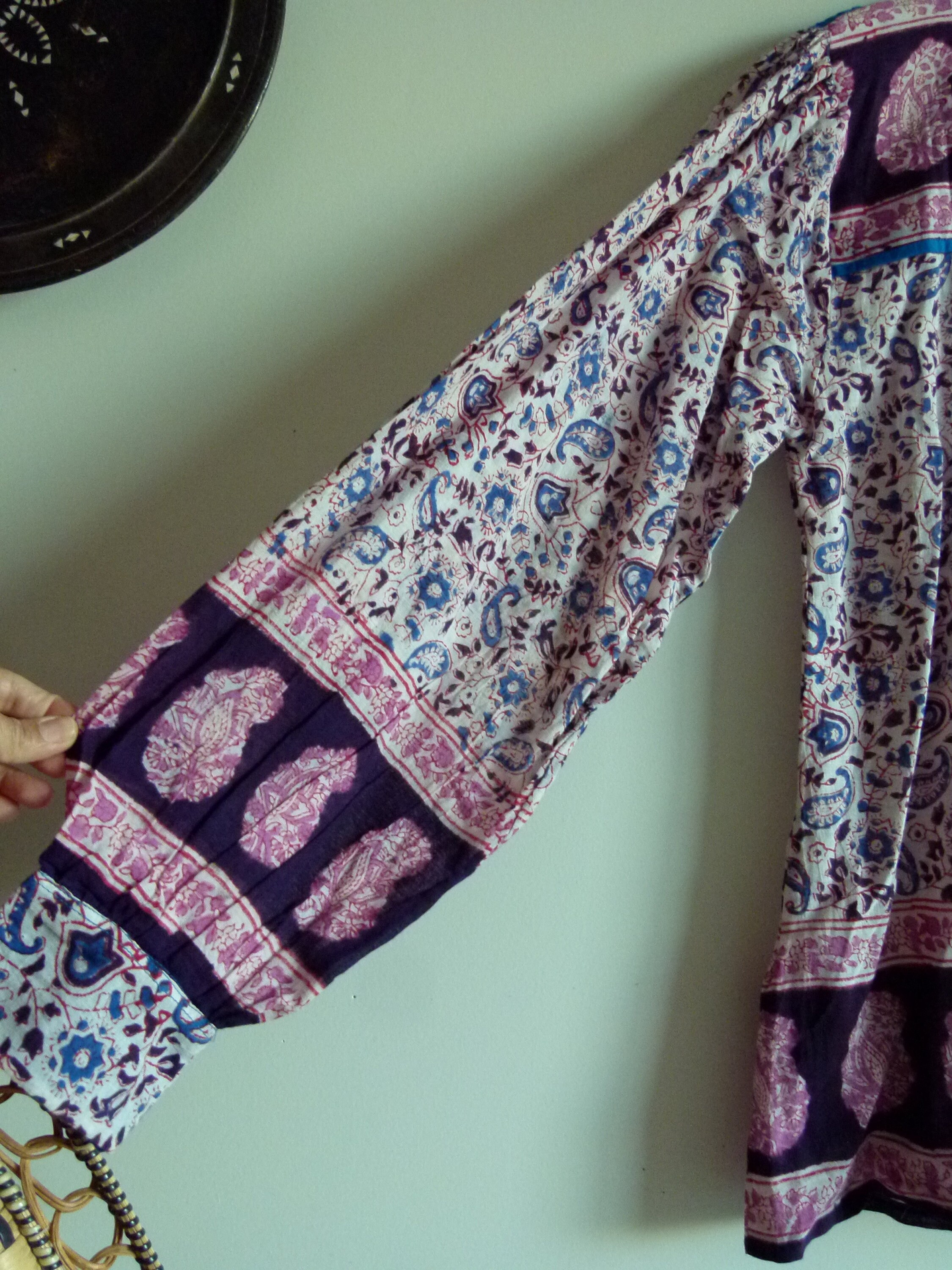 Traditional Indian Textile 廃盤 70's 80's Deadstock India Boho Floral Indigo Blue/purple