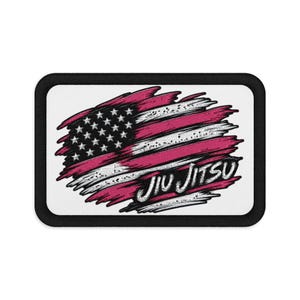 American Flag Jiu-Jitsu Embroidered Patch | Pink and White Brushstroke