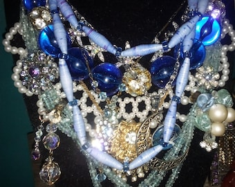 Crystal Blue Persuasion Layered Statement Necklace Lot