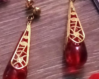 Red Dangle Czech Style Earrings