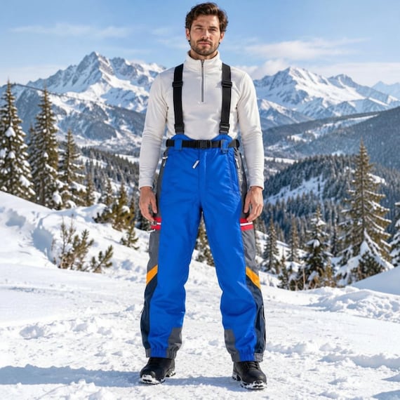 Diadora, Vintage 90s Diadora Race Win Men's Ski Pants: Insulated Blue Suspenders (Size L)