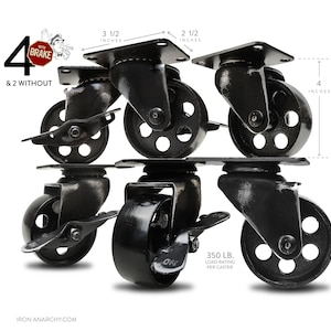 6-Unit 4&quot; Black Swivel Casters With Locks, Brake Feature Vintage Style