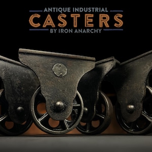 Antique Industrial Caster Set, Vintage Cast Iron Factory Cart Kitchen Island Casters Wheels