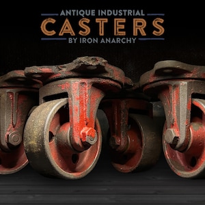 Antique Industrial Caster Set, Vintage Cast Iron Factory Cart Kitchen Island Caster Wheels