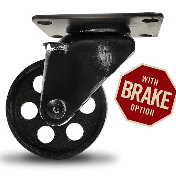 4" Swivel Caster, Brake Option Vintage Style Black