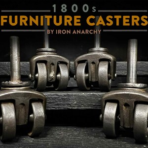Antique Industrial Furniture Casters, Vintage Cast Iron Table Stem Wheels