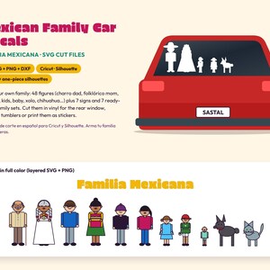 Mexican Family Car Decal SVG Bundle, 55 Familia Stickers for Cricut & Silhouette, Charro Mariachi Folklorico Abuelos Xolo, Cut Files PNG DXF