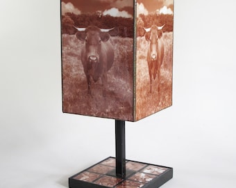 Stained Glass Table Lamp with Photograph - Cow In the French Countryside