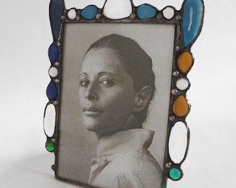 5 X 7 picture frame - vertical - hand cut and hand polished german jewels - One of a kind