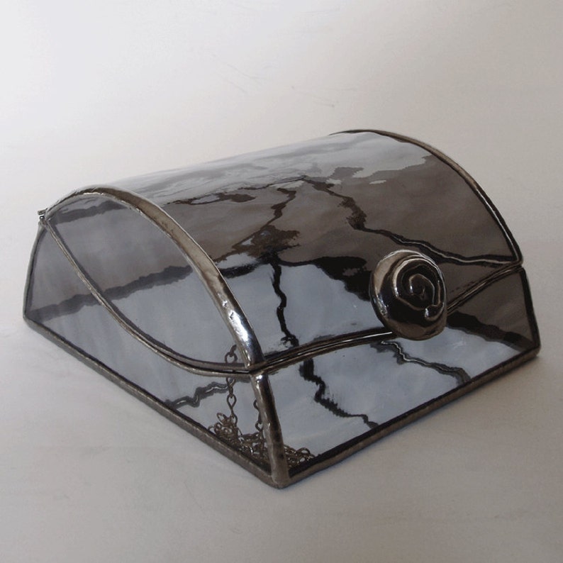 Stained glass jewelry box light gray art glass image 1