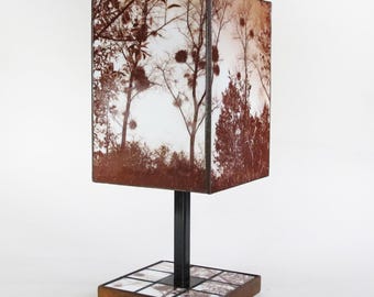 Stained Glass Table Lamp with Photograph - Trees in Winter - In the French Countryside