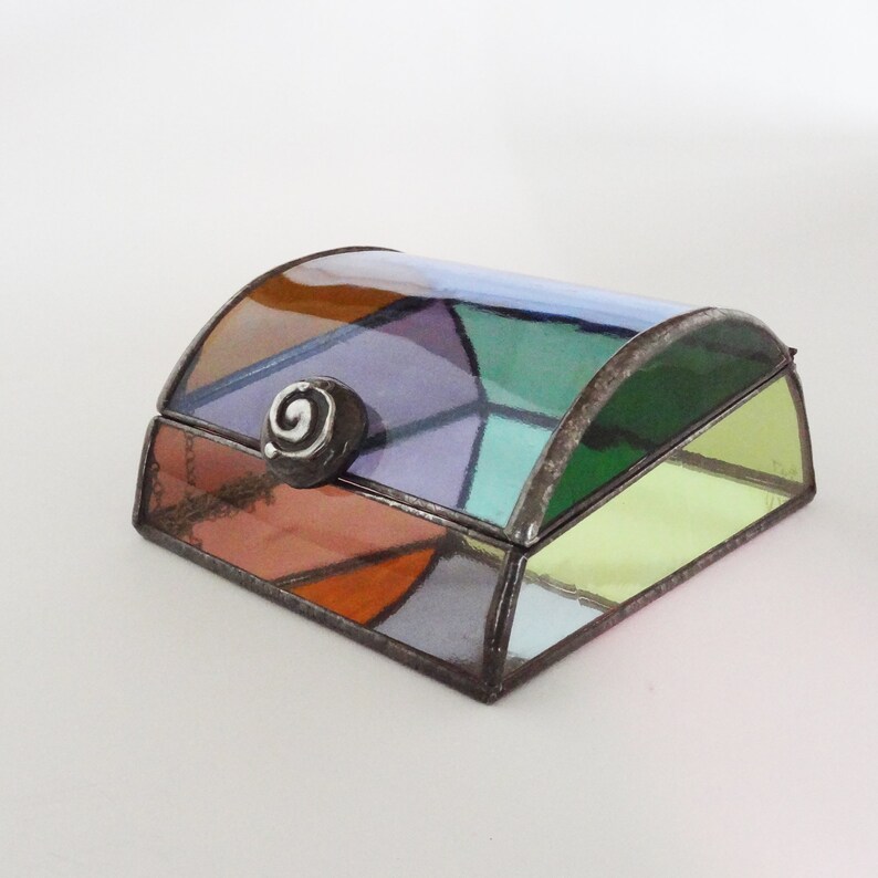 Stained glass jewelry box Multicolor art glass One of a Etsy