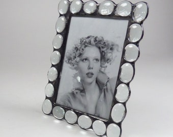 Stained glass picture frame - 5"x7" - clear glass jewels - vertical or horizontal
