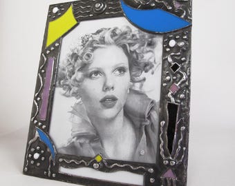 Stained glass 8 X 10 picture frame - Free form abstract design - One of a kind - Vertical.