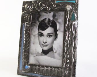 Stained Glass Picture Frame: Abstract Design, Pewter Finish (4x6)