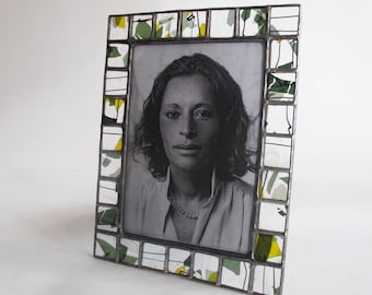 Picture frame - confetti art glass - vertical or horizontal - Green, yellow and black