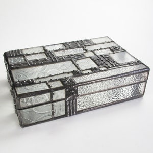 Large Stained Glass Jewelry Box - Patchwork of Clear Pattern Glass - One-of-a-Kind