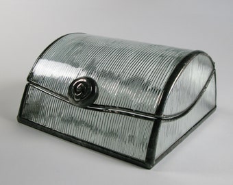 Clear glass jewelry box - uneven lines glass pattern - deco style