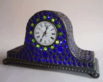 Mantel clock - Stained glass - Cobalt jewels