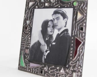 Stained glass picture frame - 6 1/2" x 8 1/2" picture - Free form abstract design - One of a kind - Vertical or horizontal