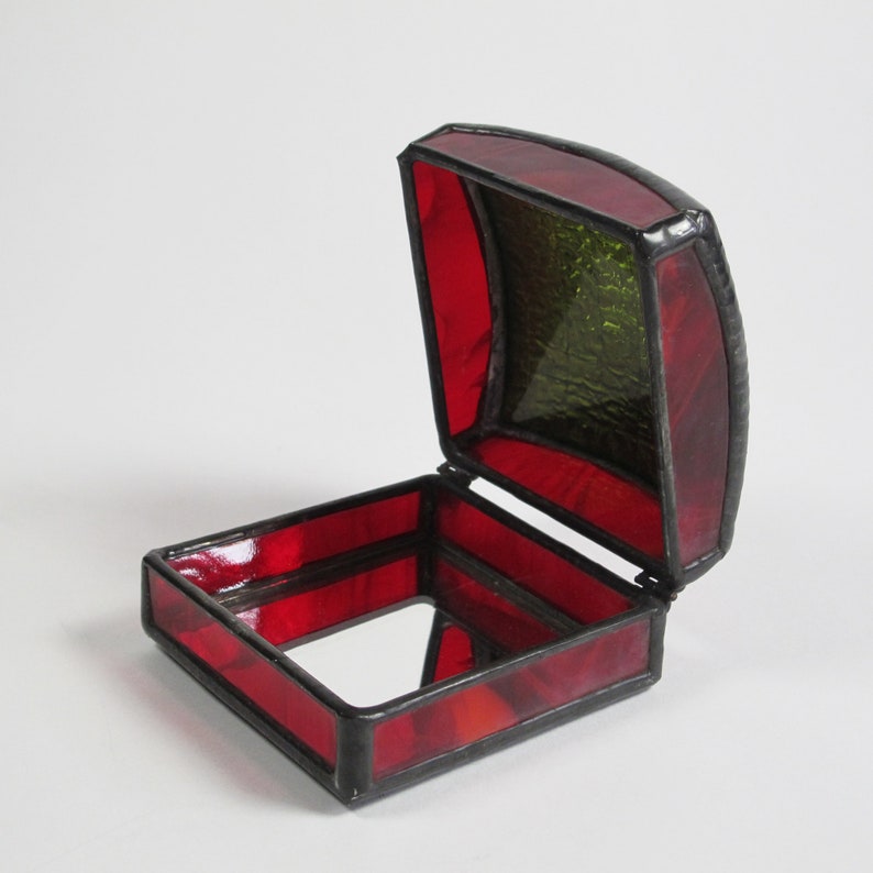 Small glass jewelry box ring box Red art glass One of a kind image 5