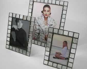 Fotolijst met gebrandschilderd glas - 4 x 6 - 5 x 7 - 8 x 10 - helder patroonglas - verticaal of horizontaal