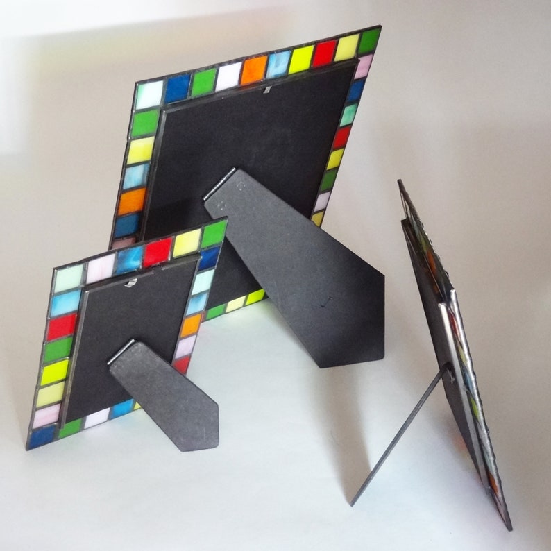 vertical or horizontal Stained glass picture frame Opal colors