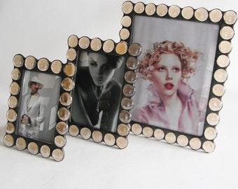 4"x6" - 5"x7" - 8"x10" stained glass picture frame - light peach color glass jewels - vertical or horizontal