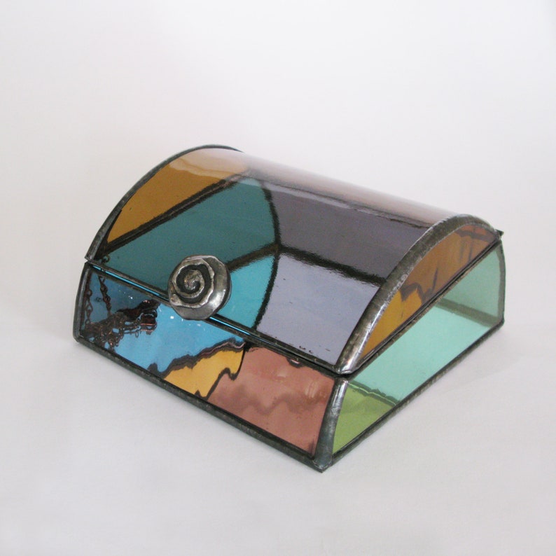 Stained glass jewelry box Multicolor art glass One of a kind image 10