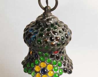 Stained glass hanging lamp - colored jewels - one of a kind pendant light