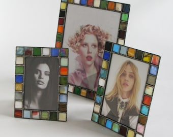 Stained glass picture frame - 4x6 - 5x7 - 8x10 - Earth tones opal colors - Vertical or horizontal