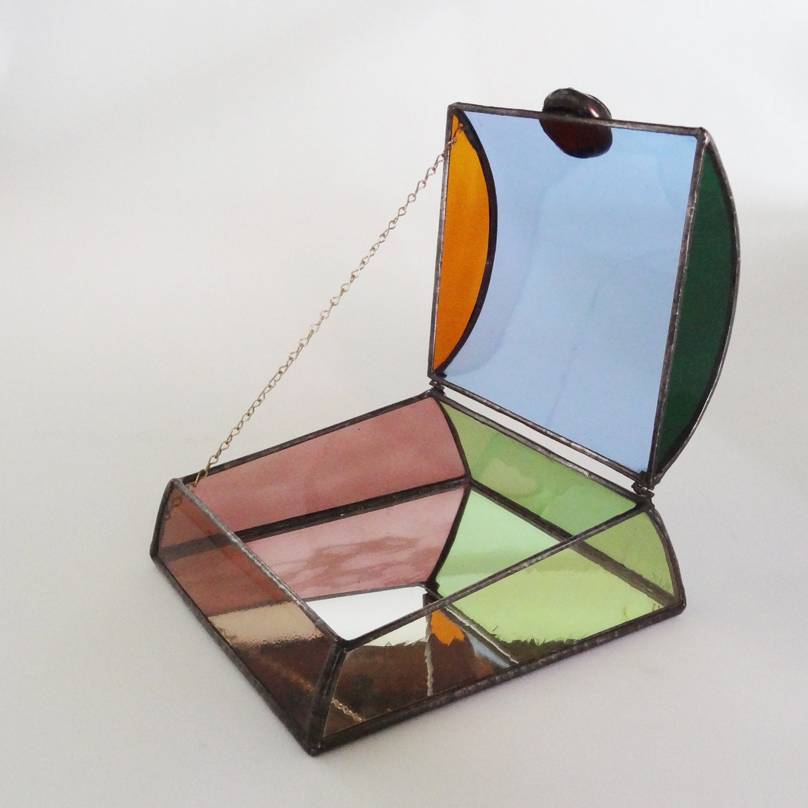 Stained glass jewelry box Multicolor art glass One of a Etsy