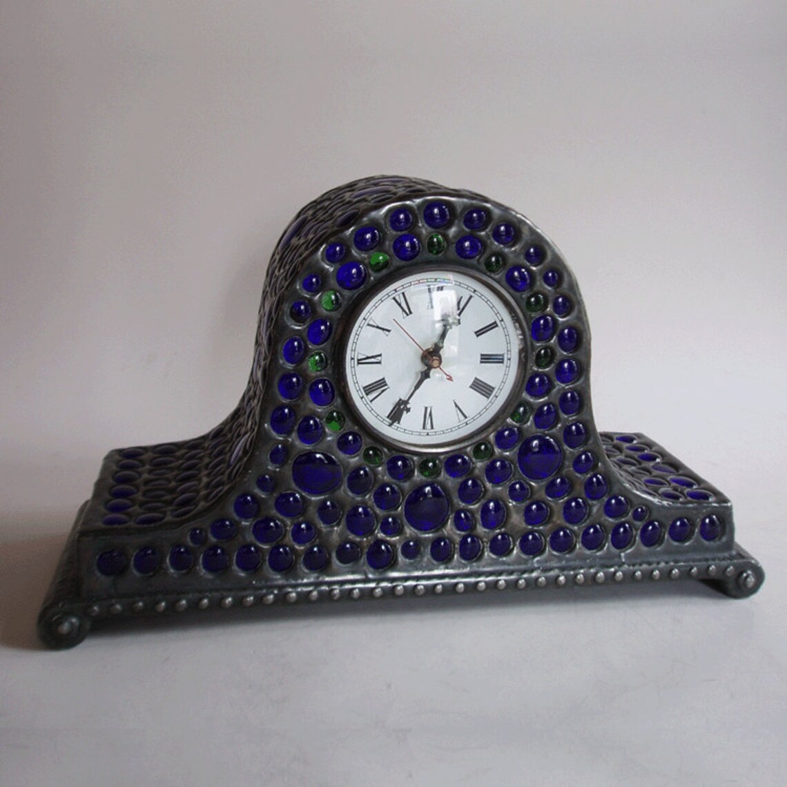 Stained Glass Mantel Clock Cobalt Etsy