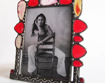 Handmade Crystal Slice stained glass Picture Frame: Red German Jewels, Signed