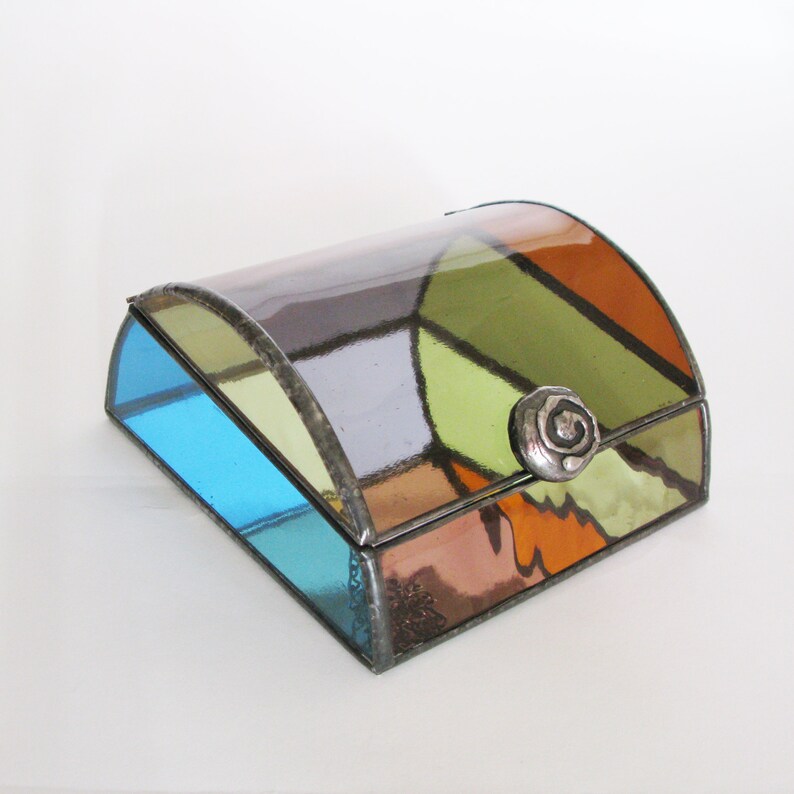 Stained glass jewelry box Multicolor art glass One of a kind image 6
